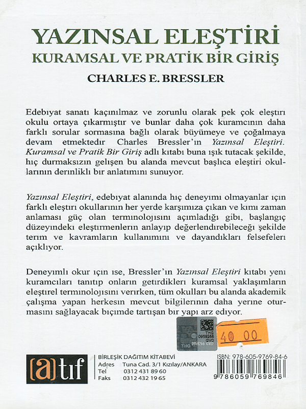 Yazınsal Eleştiri - Kuramsal ve Pratik Bir Giriş Yazınsal Eleştiri - Kuramsal ve Pratik Bir Giriş